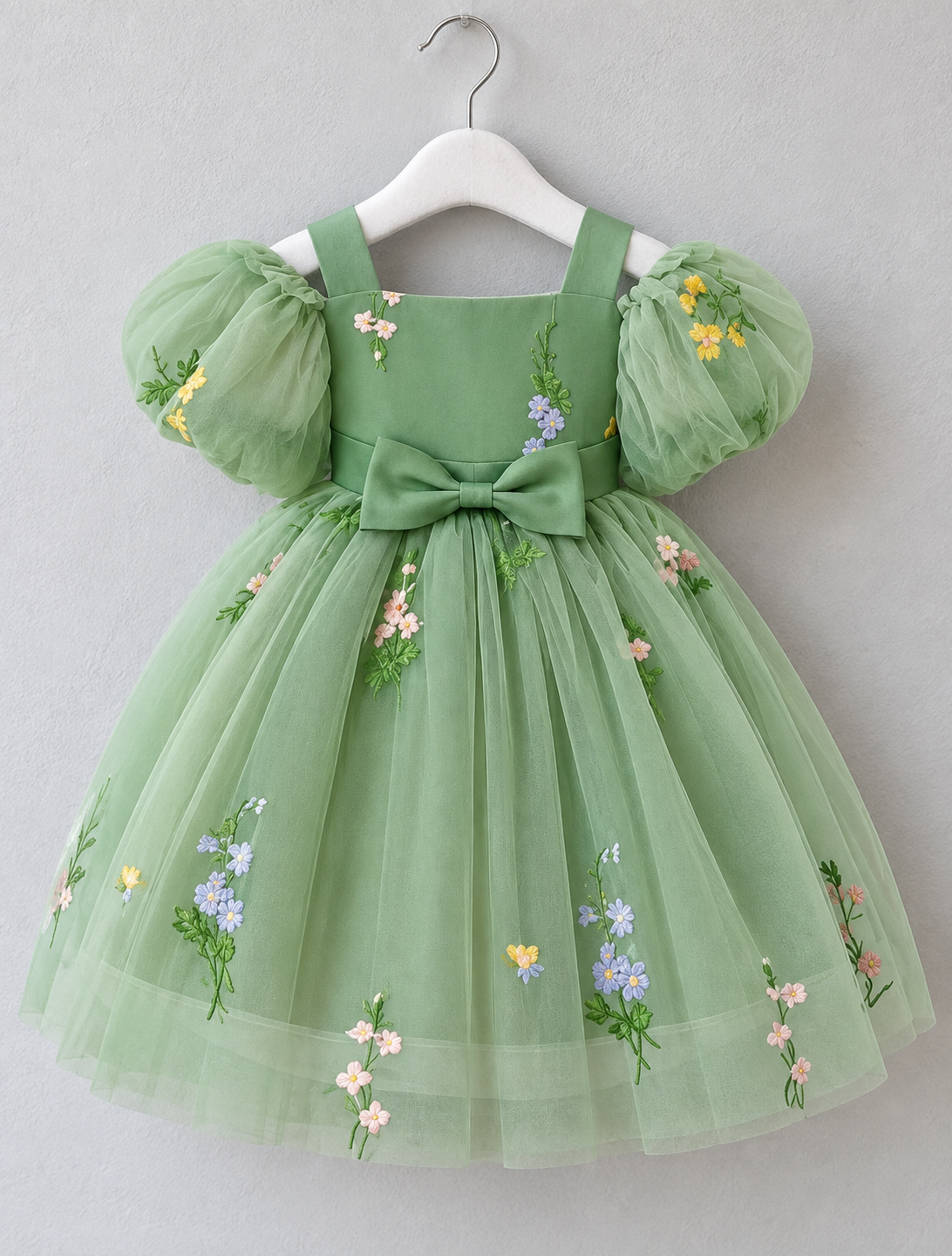 Robe Sauge Fleurs Brodées (6 mois à 3 ans), vue portée