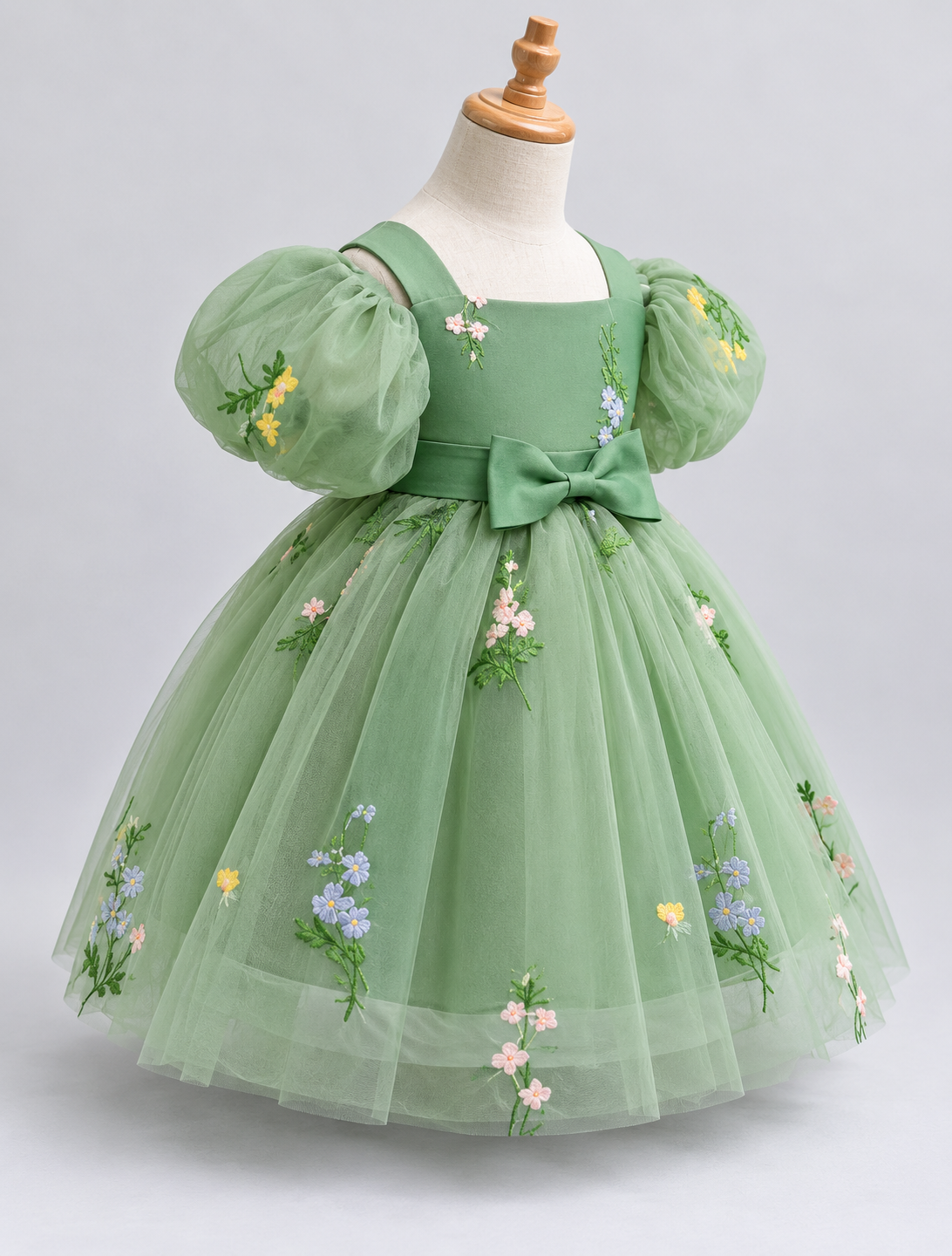 Finitions de Robe Sauge Fleurs Brodées (6 mois à 3 ans)